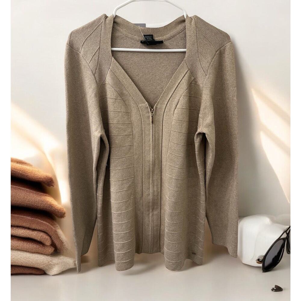 NWT Lane Bryant Womens Plus 18/20 Gold Shimmer Zip Up Cardigan‎ Long Sleeve